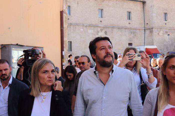 Salvini al cantiere Basilica Norcia